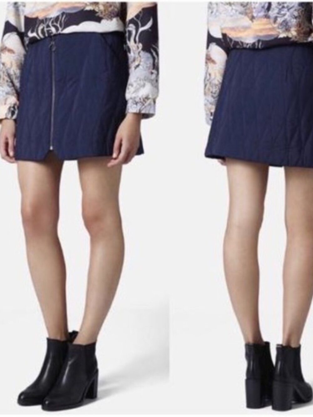 Topshop Navy Blue Quilted Zippered Skirt Size 4 US
